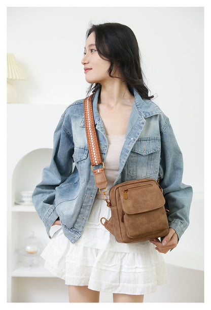Coffee Stylish PU Leather Sling Crossbody Bag for Women - Multi-Pocket Chest Pack with Adjustable Wide Strap V888-ELOSUNG32577