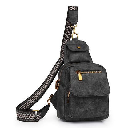 Black Stylish PU Leather Sling Crossbody Bag for Women - Multi-Pocket Chest Pack with Adjustable Wide Strap V888-ELOSUNG32578