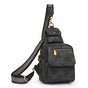 Black Stylish PU Leather Sling Crossbody Bag for Women - Multi-Pocket Chest Pack with Adjustable Wide Strap V888-ELOSUNG32578