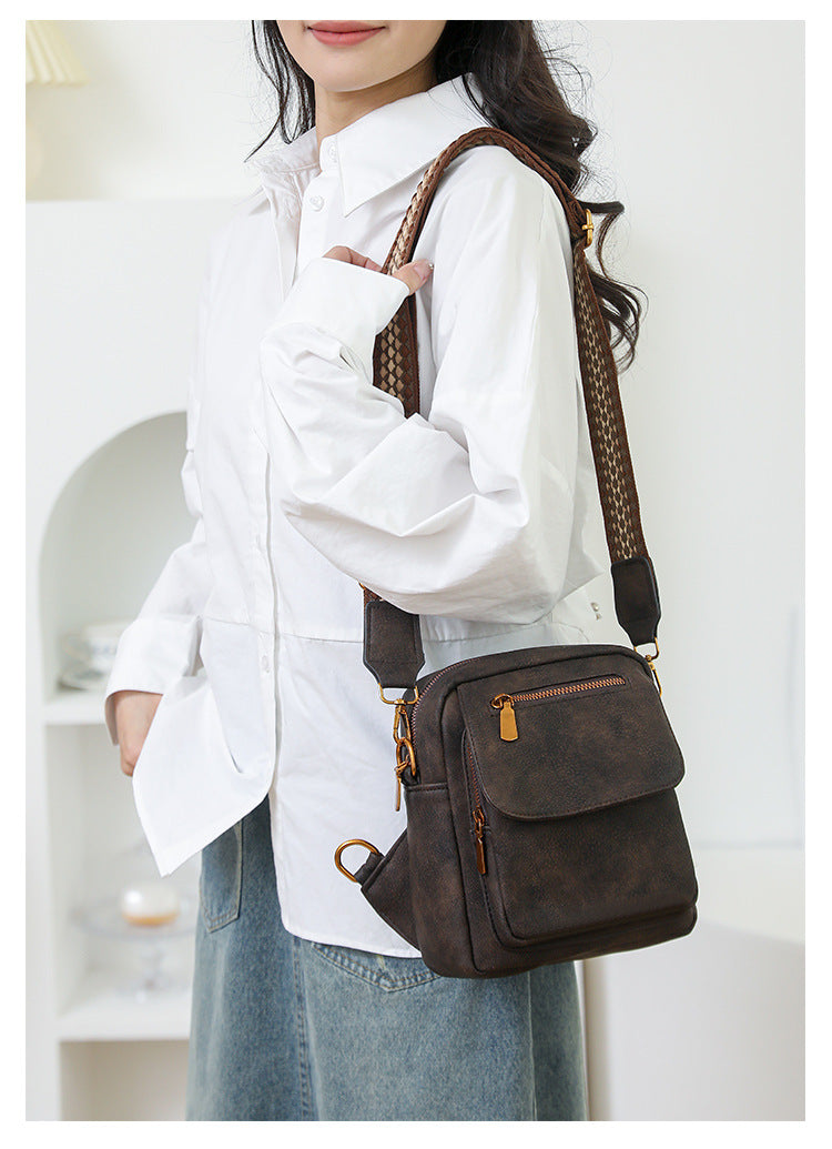 Black Stylish PU Leather Sling Crossbody Bag for Women - Multi-Pocket Chest Pack with Adjustable Wide Strap V888-ELOSUNG32578