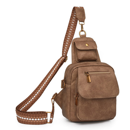 Brown Stylish PU Leather Sling Crossbody Bag for Women - Multi-Pocket Chest Pack with Adjustable Wide Strap V888-ELOSUNG32579