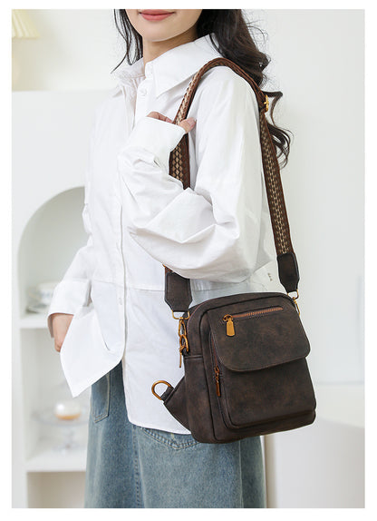 Brown Stylish PU Leather Sling Crossbody Bag for Women - Multi-Pocket Chest Pack with Adjustable Wide Strap V888-ELOSUNG32579