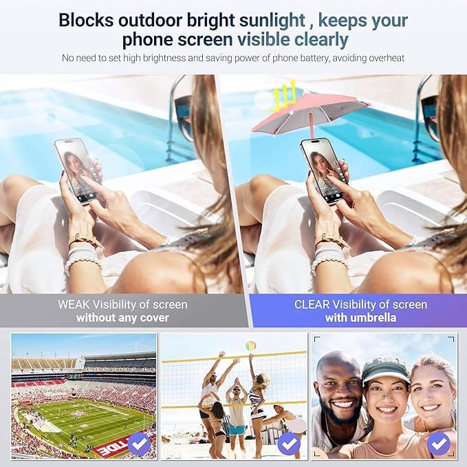 Blue Magnetic Phone Umbrella Sun Shade - Clear Outdoor Screen Visor, Anti-Glare Mini Parasol for iPhone V888-ELOSUNG32582
