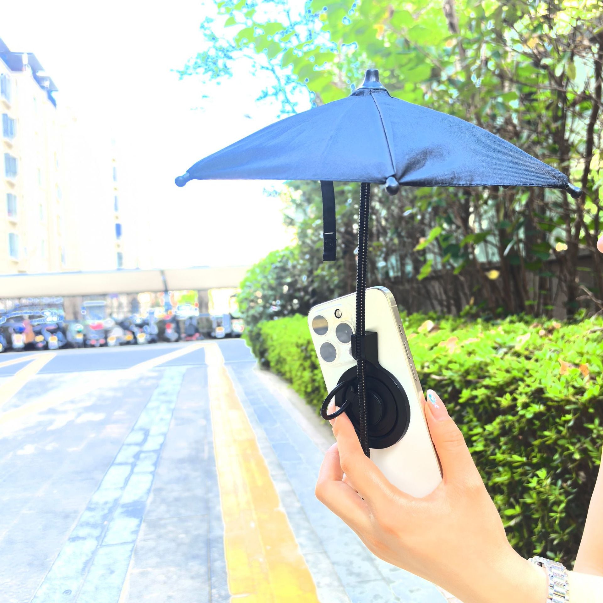 Blue Magnetic Phone Umbrella Sun Shade - Clear Outdoor Screen Visor, Anti-Glare Mini Parasol for iPhone V888-ELOSUNG32582