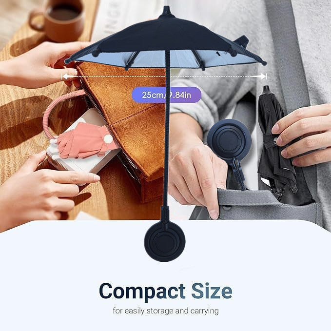 Black Magnetic Phone Umbrella Sun Shade - Clear Outdoor Screen Visor, Anti-Glare Mini Parasol for iPhone V888-ELOSUNG32584