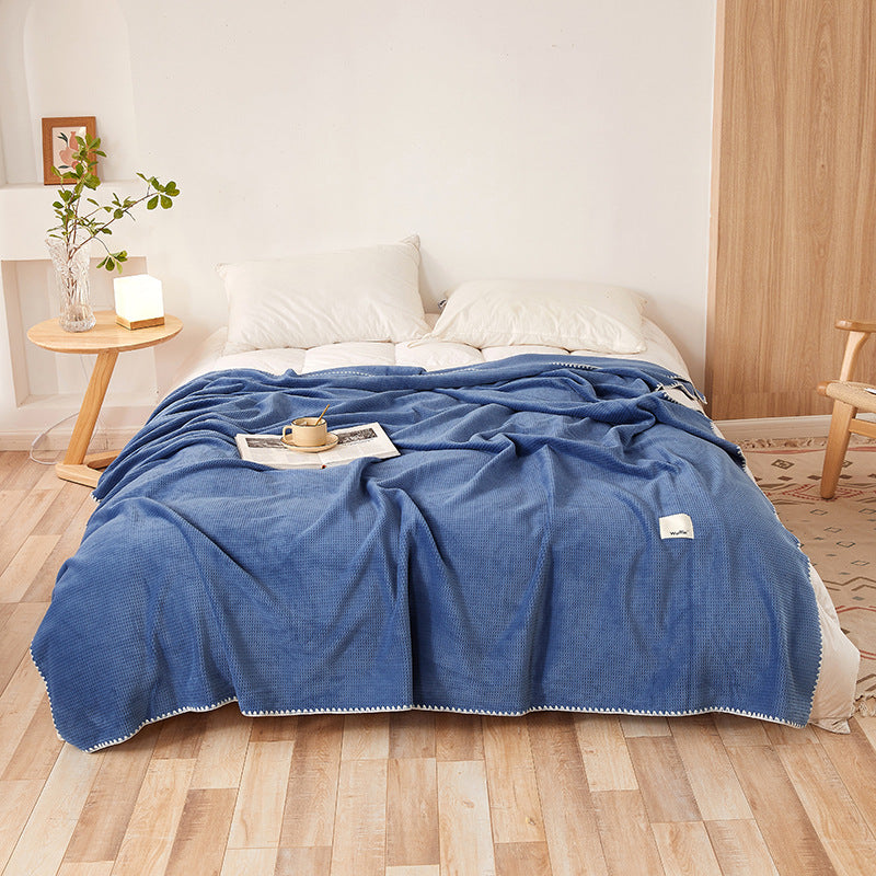 200*230CM Blue Ultra-Soft Dual-Sided Waffle & Plush Fleece Blanket - Large Cozy Throw for Bed & Sofa V888-ELOSUNG32591