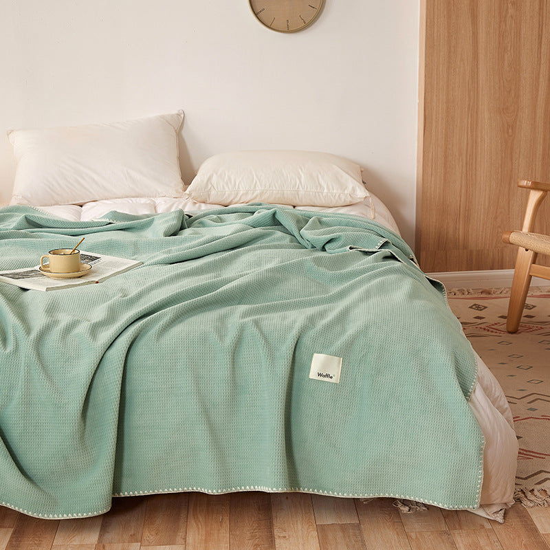 200*230CM Green Ultra-Soft Dual-Sided Waffle & Plush Fleece Blanket - Large Cozy Throw for Bed & Sofa V888-ELOSUNG32593