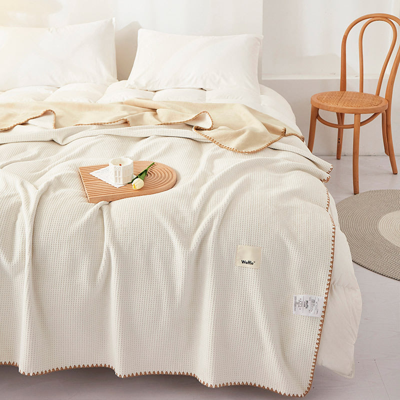 200*230CM Milky White Ultra-Soft Dual-Sided Waffle & Plush Fleece Blanket - Large Cozy Throw for Bed & Sofa V888-ELOSUNG32594