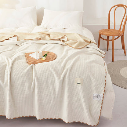 200*230CM Milky White Ultra-Soft Dual-Sided Waffle & Plush Fleece Blanket - Large Cozy Throw for Bed & Sofa V888-ELOSUNG32594