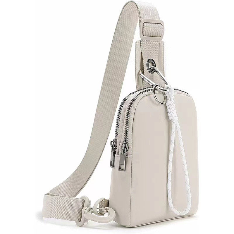 Beige Compact Waterproof Sling Bag - Unisex Mini Crossbody Chest Pack with Adjustable Reversible Strap V888-ELOSUNG32611