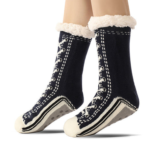2 Pcs Black Women's Ultra Soft Sherpa Lined Slipper Socks - Cozy Warm Non-Slip Gripper Home Socks V888-ELOSUNG32618