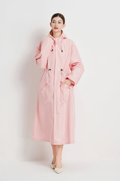 Size L Pink Women's Chic Lightweight Waterproof Raincoat - Long Hooded Packable Rain Jacket with Pouch V888-ELOSUNG32625