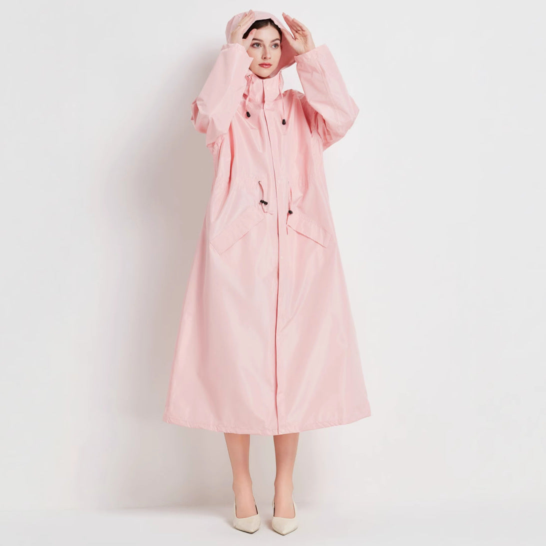 Size L Pink Women's Chic Lightweight Waterproof Raincoat - Long Hooded Packable Rain Jacket with Pouch V888-ELOSUNG32625
