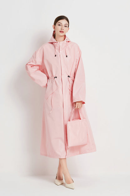 Size XL Pink Women's Chic Lightweight Waterproof Raincoat - Long Hooded Packable Rain Jacket with Pouch V888-ELOSUNG32626