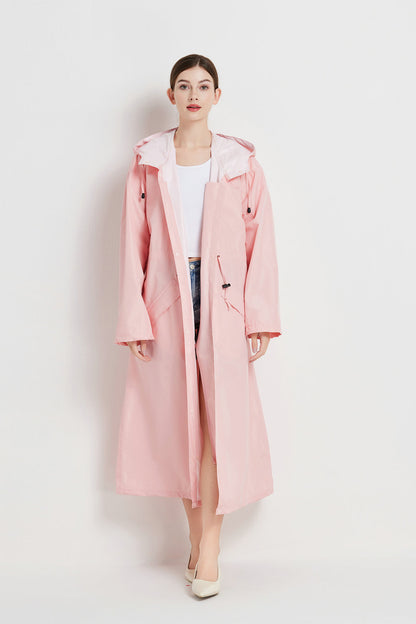 Size XL Pink Women's Chic Lightweight Waterproof Raincoat - Long Hooded Packable Rain Jacket with Pouch V888-ELOSUNG32626