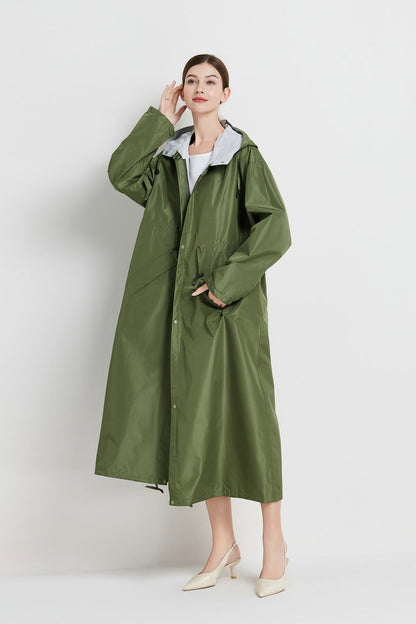Size M Green Women's Chic Lightweight Waterproof Raincoat - Long Hooded Packable Rain Jacket with Pouch V888-ELOSUNG32630