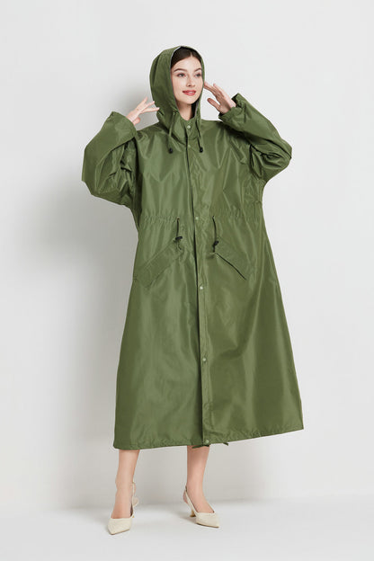 Size XL Green Women's Chic Lightweight Waterproof Raincoat - Long Hooded Packable Rain Jacket with Pouch V888-ELOSUNG32632