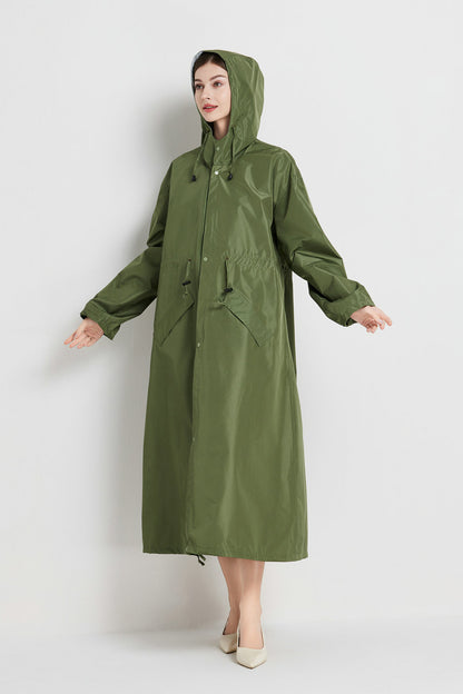 Size XL Green Women's Chic Lightweight Waterproof Raincoat - Long Hooded Packable Rain Jacket with Pouch V888-ELOSUNG32632