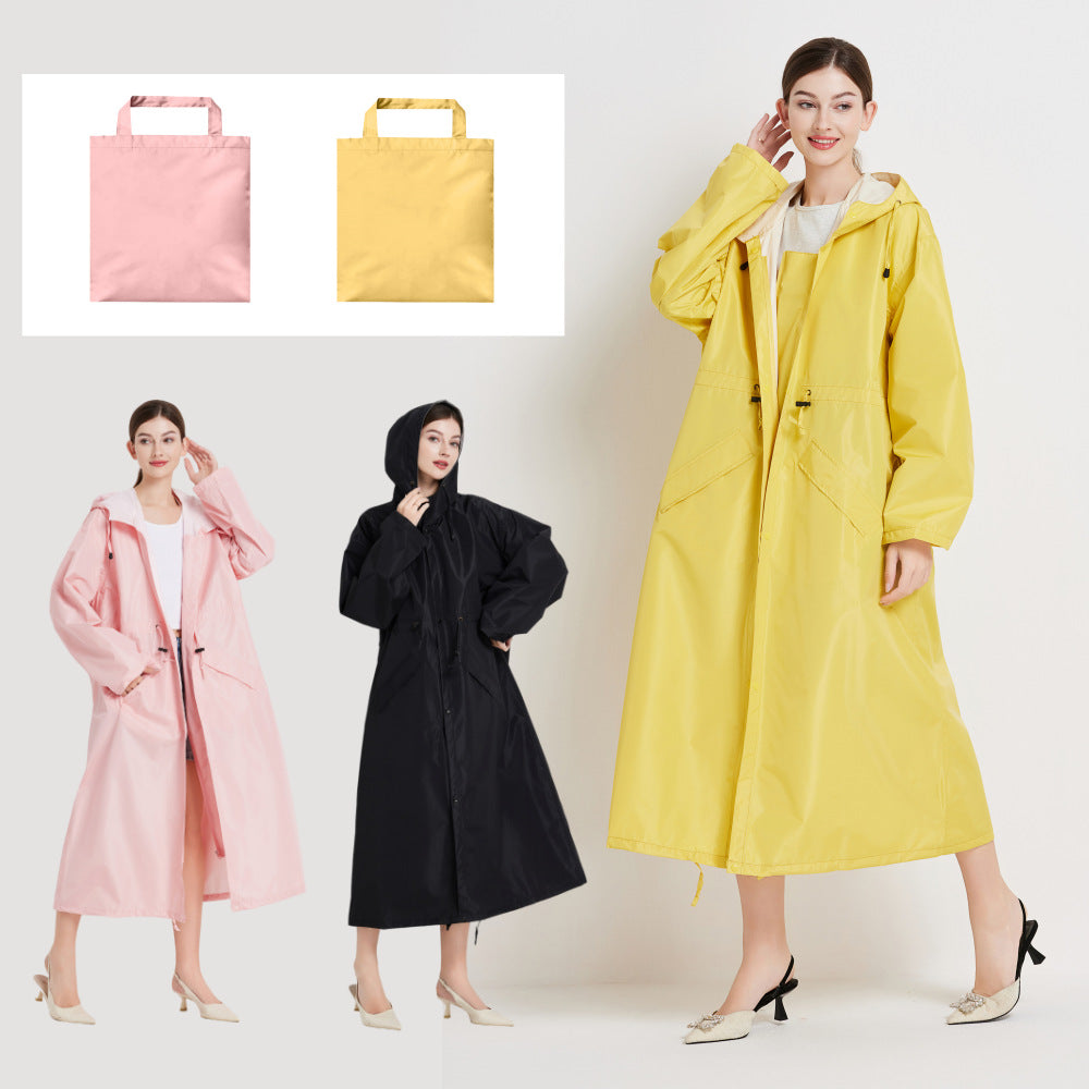 Size XL Green Women's Chic Lightweight Waterproof Raincoat - Long Hooded Packable Rain Jacket with Pouch V888-ELOSUNG32632