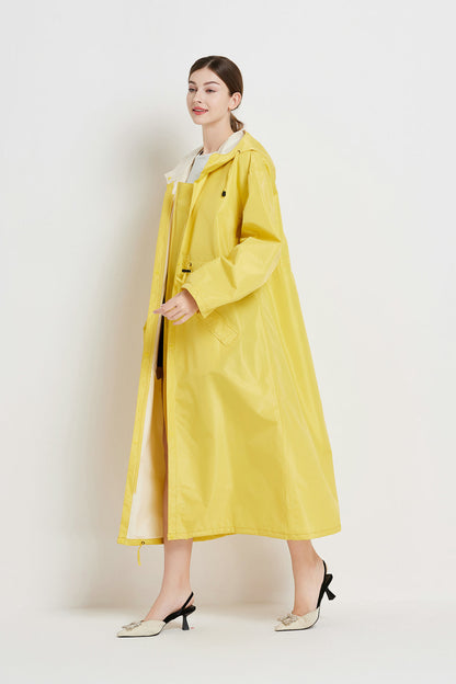Size M Yellow Women's Chic Lightweight Waterproof Raincoat - Long Hooded Packable Rain Jacket with Pouch V888-ELOSUNG32643