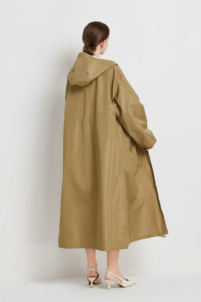Size XL Yellow Women's Chic Lightweight Waterproof Raincoat - Long Hooded Packable Rain Jacket with Pouch V888-ELOSUNG32645