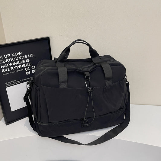 Black Large Capacity Travel Bag with Wet/Dry Separation - Canvas + Polyester, Lightweight Handbag for Short V888-ELOSUNG32656