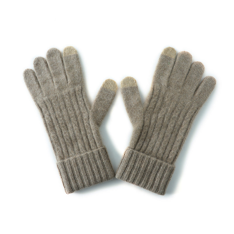 Elephant Gray Unisex Touchscreen Ribbed Warm Cycling Windproof Knitted Five-finger Gloves V888-ELOSUNG32680
