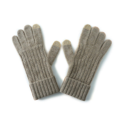 Elephant Gray Unisex Touchscreen Ribbed Warm Cycling Windproof Knitted Five-finger Gloves V888-ELOSUNG32680