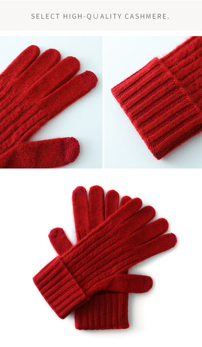 Red Unisex Touchscreen Ribbed Warm Cycling Windproof Knitted Five-finger Gloves V888-ELOSUNG32681