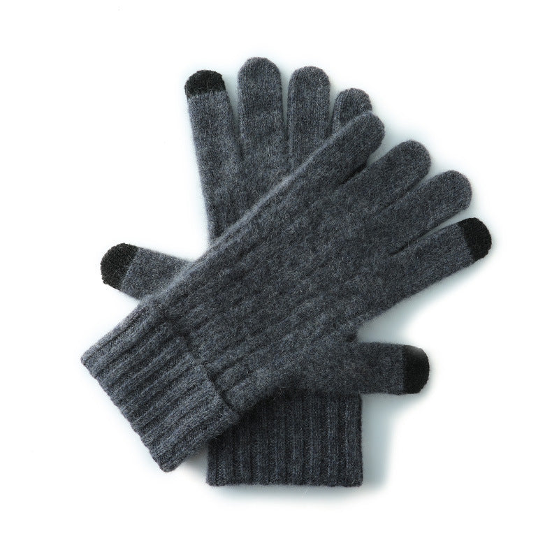 Dark Grey Unisex Touchscreen Ribbed Warm Cycling Windproof Knitted Five-finger Gloves V888-ELOSUNG32682