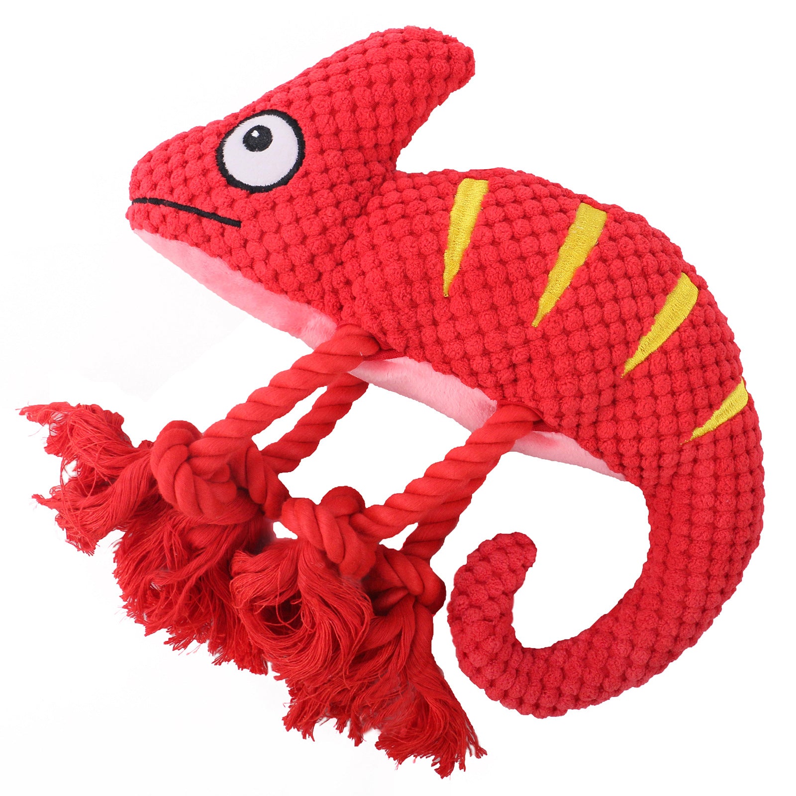 2 Pcs Red Interactive Plush Chameleon Dog Toy with Squeaker & Rope Legs - Durable Chew Toy for Medium/Large V888-ELOSUNG32698