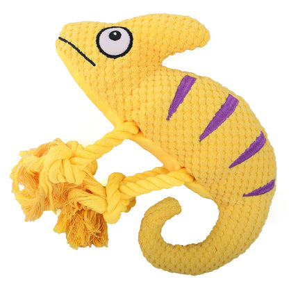 2 Pcs Yellow Interactive Plush Chameleon Dog Toy with Squeaker & Rope Legs - Durable Chew Toy for V888-ELOSUNG32699