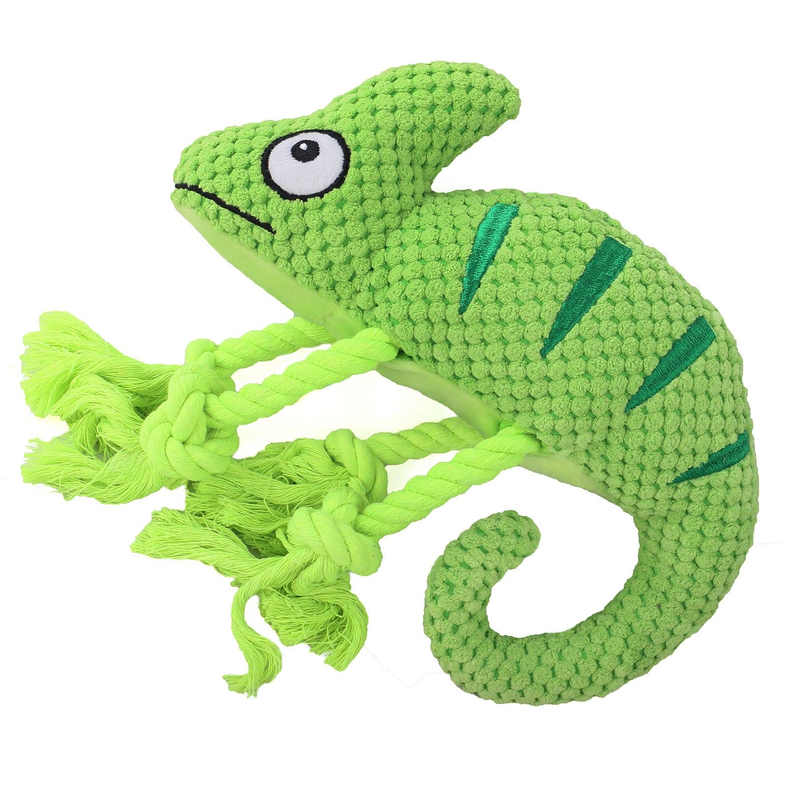 2 Pcs Green Interactive Plush Chameleon Dog Toy with Squeaker & Rope Legs - Durable Chew Toy for Medium/Large V888-ELOSUNG32702