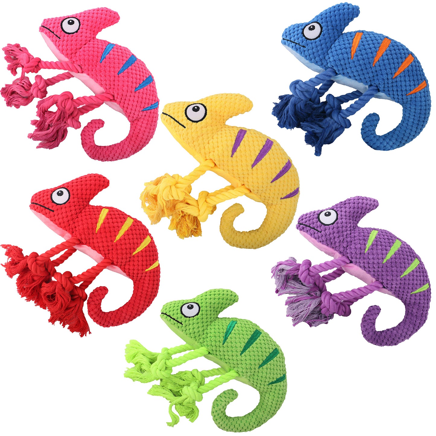 2 Pcs Green Interactive Plush Chameleon Dog Toy with Squeaker & Rope Legs - Durable Chew Toy for Medium/Large V888-ELOSUNG32702