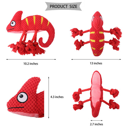 2 Pcs Green Interactive Plush Chameleon Dog Toy with Squeaker & Rope Legs - Durable Chew Toy for Medium/Large V888-ELOSUNG32702