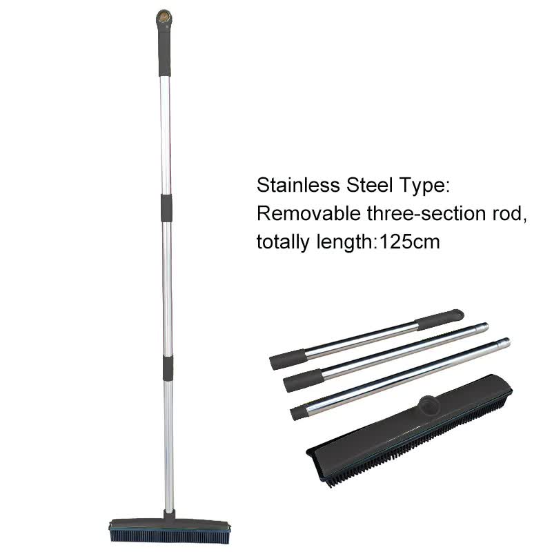 Black and Silver Versatile Pet Hair Remover Rubber Broom & Squeegee - 125cm Adjustable Stainless Steel Handle V888-ELOSUNG32716