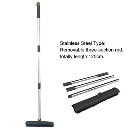 Black and Silver Versatile Pet Hair Remover Rubber Broom & Squeegee - 125cm Adjustable Stainless Steel Handle V888-ELOSUNG32716