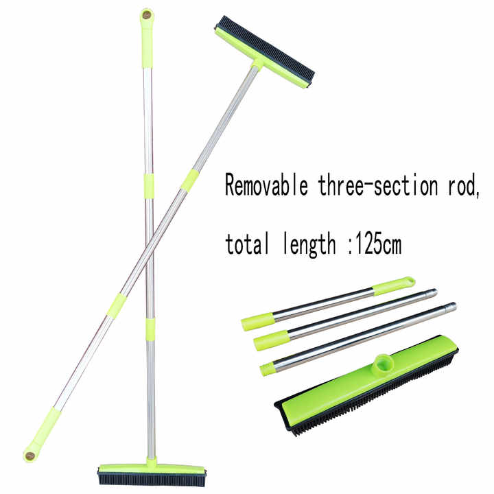 Black and Silver Versatile Pet Hair Remover Rubber Broom & Squeegee - 125cm Adjustable Stainless Steel Handle V888-ELOSUNG32716