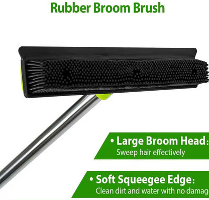 Black and Silver Versatile Pet Hair Remover Rubber Broom & Squeegee - 125cm Adjustable Stainless Steel Handle V888-ELOSUNG32716