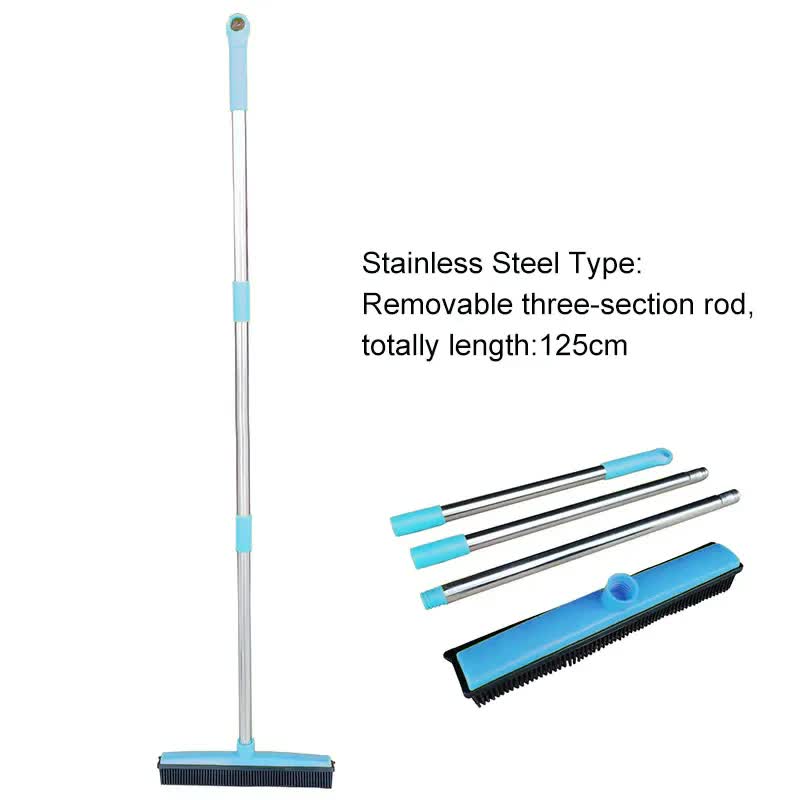 Blue and Silver Versatile Pet Hair Remover Rubber Broom & Squeegee - 125cm Adjustable Stainless Steel Handle V888-ELOSUNG32717