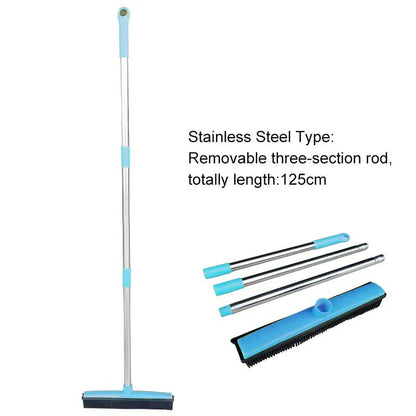 Blue and Silver Versatile Pet Hair Remover Rubber Broom & Squeegee - 125cm Adjustable Stainless Steel Handle V888-ELOSUNG32717