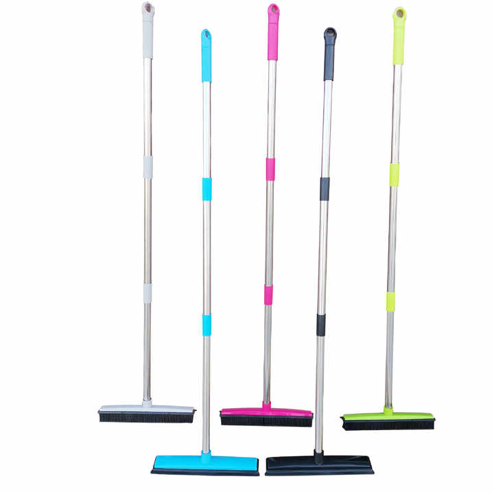 Blue and Silver Versatile Pet Hair Remover Rubber Broom & Squeegee - 125cm Adjustable Stainless Steel Handle V888-ELOSUNG32717