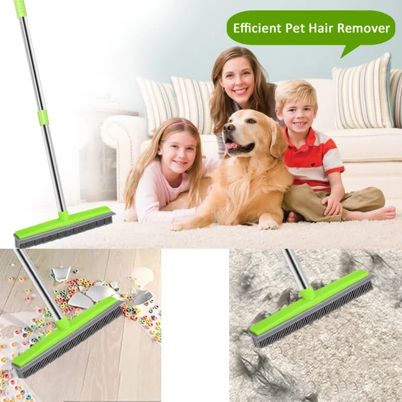 Blue and Silver Versatile Pet Hair Remover Rubber Broom & Squeegee - 125cm Adjustable Stainless Steel Handle V888-ELOSUNG32717