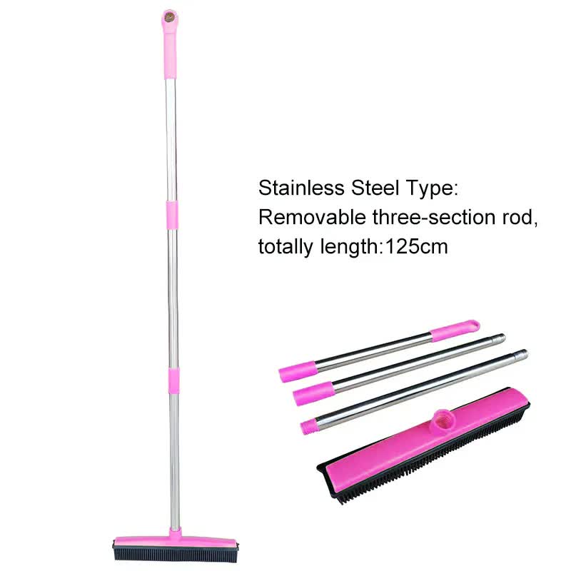 Pink and Silver Versatile Pet Hair Remover Rubber Broom & Squeegee - 125cm Adjustable Stainless Steel Handle V888-ELOSUNG32718