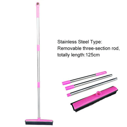 Pink and Silver Versatile Pet Hair Remover Rubber Broom & Squeegee - 125cm Adjustable Stainless Steel Handle V888-ELOSUNG32718