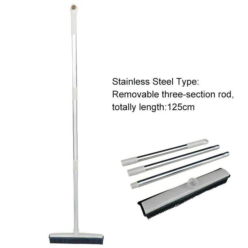 Light Grey and Silver Versatile Pet Hair Remover Rubber Broom & Squeegee - 125cm Adjustable Stainless Steel V888-ELOSUNG32719