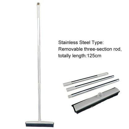 Light Grey and Silver Versatile Pet Hair Remover Rubber Broom & Squeegee - 125cm Adjustable Stainless Steel V888-ELOSUNG32719