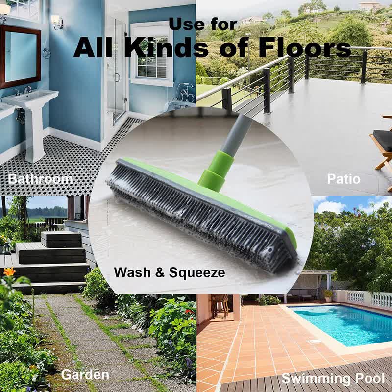 Light Grey and Silver Versatile Pet Hair Remover Rubber Broom & Squeegee - 125cm Adjustable Stainless Steel V888-ELOSUNG32719