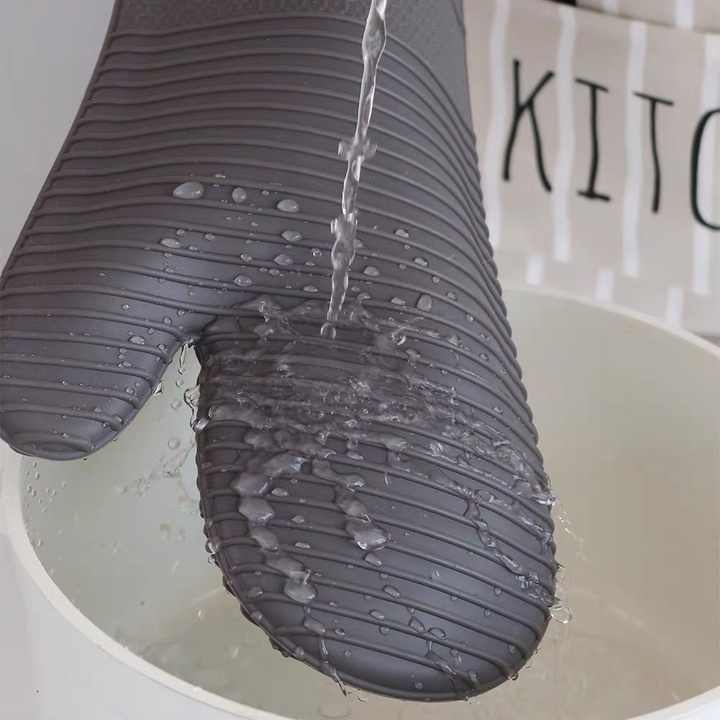 Grey Premium Heat Resistant Silicone Oven Mitts (Pair) - Non-Slip Grip, Cotton Lined for Kitchen Baking, V888-ELOSUNG32724
