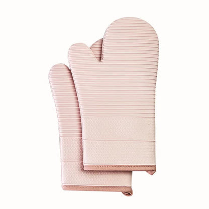 Pink Premium Heat Resistant Silicone Oven Mitts (Pair) - Non-Slip Grip, Cotton Lined for Kitchen Baking, V888-ELOSUNG32725